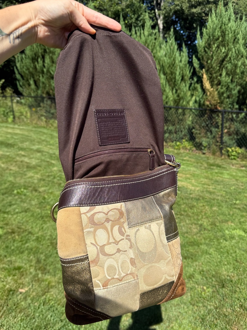 Vintage Y2K Coach Signature Patchwork Gold Brown Hobo Crossbody Bag - Picture 8 of 15